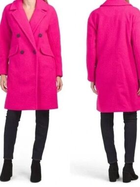 BCBG hot pink double breasted boucle mid length coat M